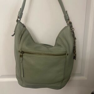 The Sak Sequoia Sage Green Hobo Bag Pebbled Leather with Repreve recycled lining